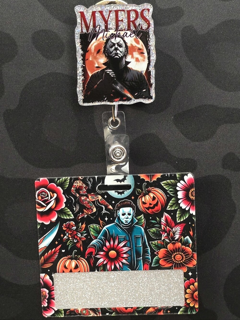 Michael Myers Halloween Novelty Acrylic Badge Reel & Buddy Set ID Holder
